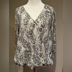 West Kei Black and Gray Snake Print Crossover Blouse - Size Small
